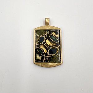Lia Sophia Signed Geometric Green Gold In Color Pendant 2”
